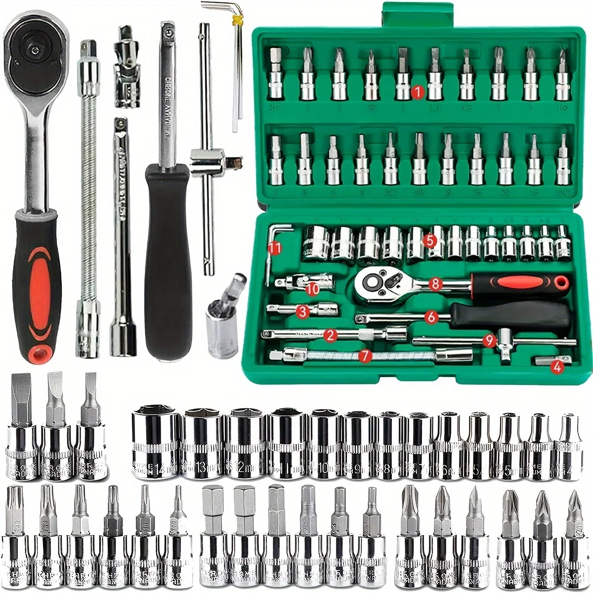 46 قطعة محرك مجموعة مقابس 1/4  - مراجعة Car Accessories Workshop وسعره
